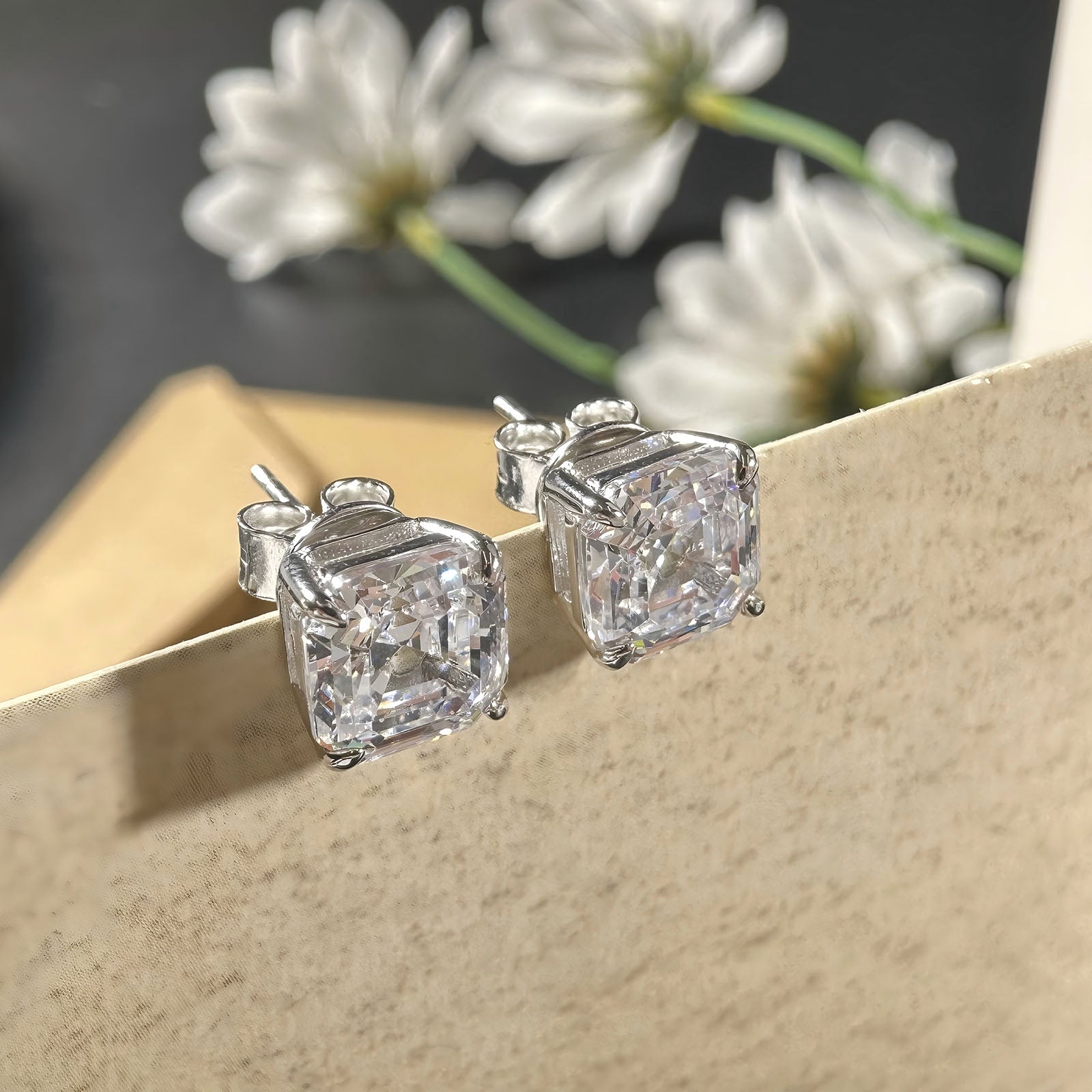 AuraBelle 925 silver square zircon earrings