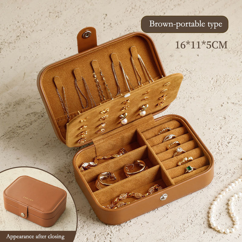 Leather portable jewelry storage box, small exquisite jewelry storage bag, ring necklace earrings, gold diamond jewelry storage box