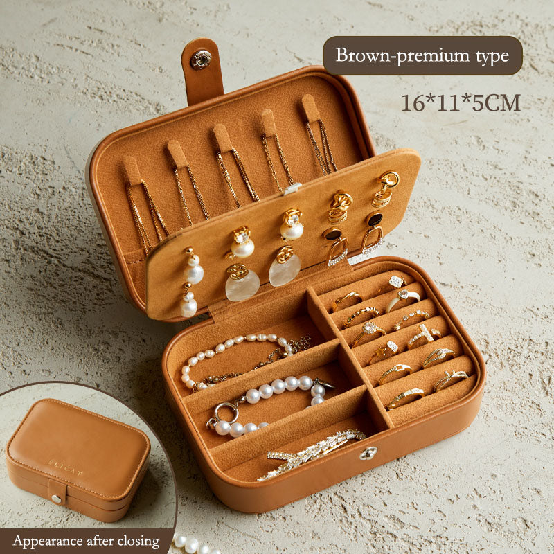 Leather portable jewelry storage box, small exquisite jewelry storage bag, ring necklace earrings, gold diamond jewelry storage box