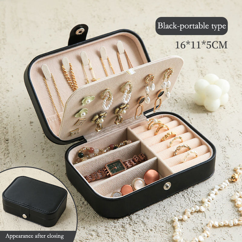 Leather portable jewelry storage box, small exquisite jewelry storage bag, ring necklace earrings, gold diamond jewelry storage box