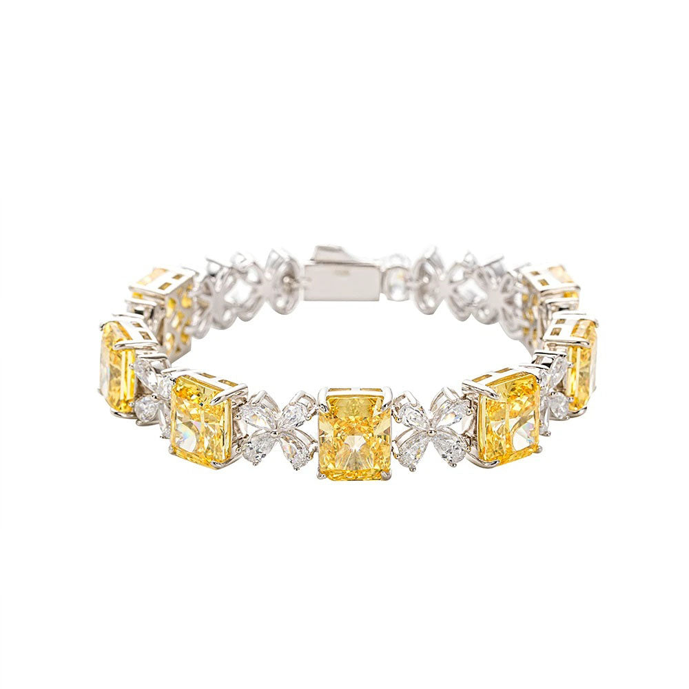 AuraBelle 925 Silver Yellow Sapphire and White Star Zirconia Luxury Bracelet