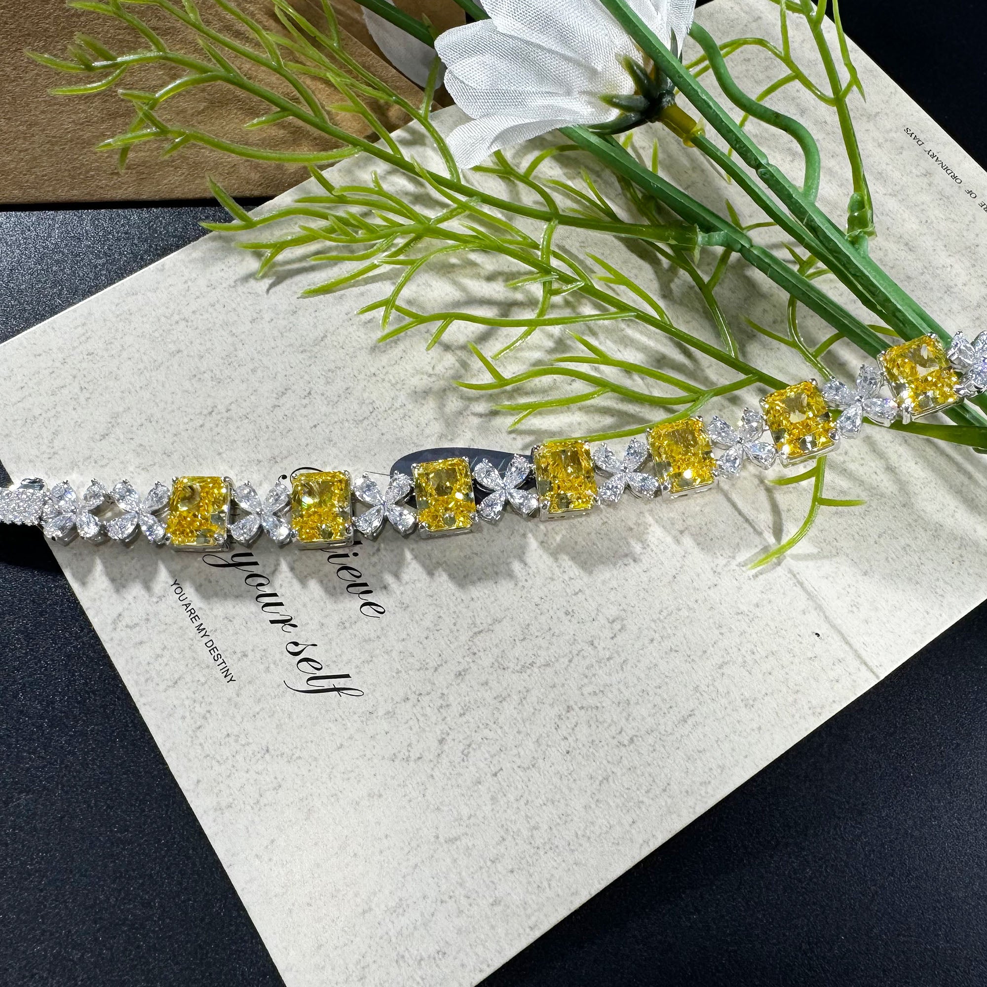 AuraBelle 925 Silver Yellow Sapphire and White Star Zirconia Luxury Bracelet