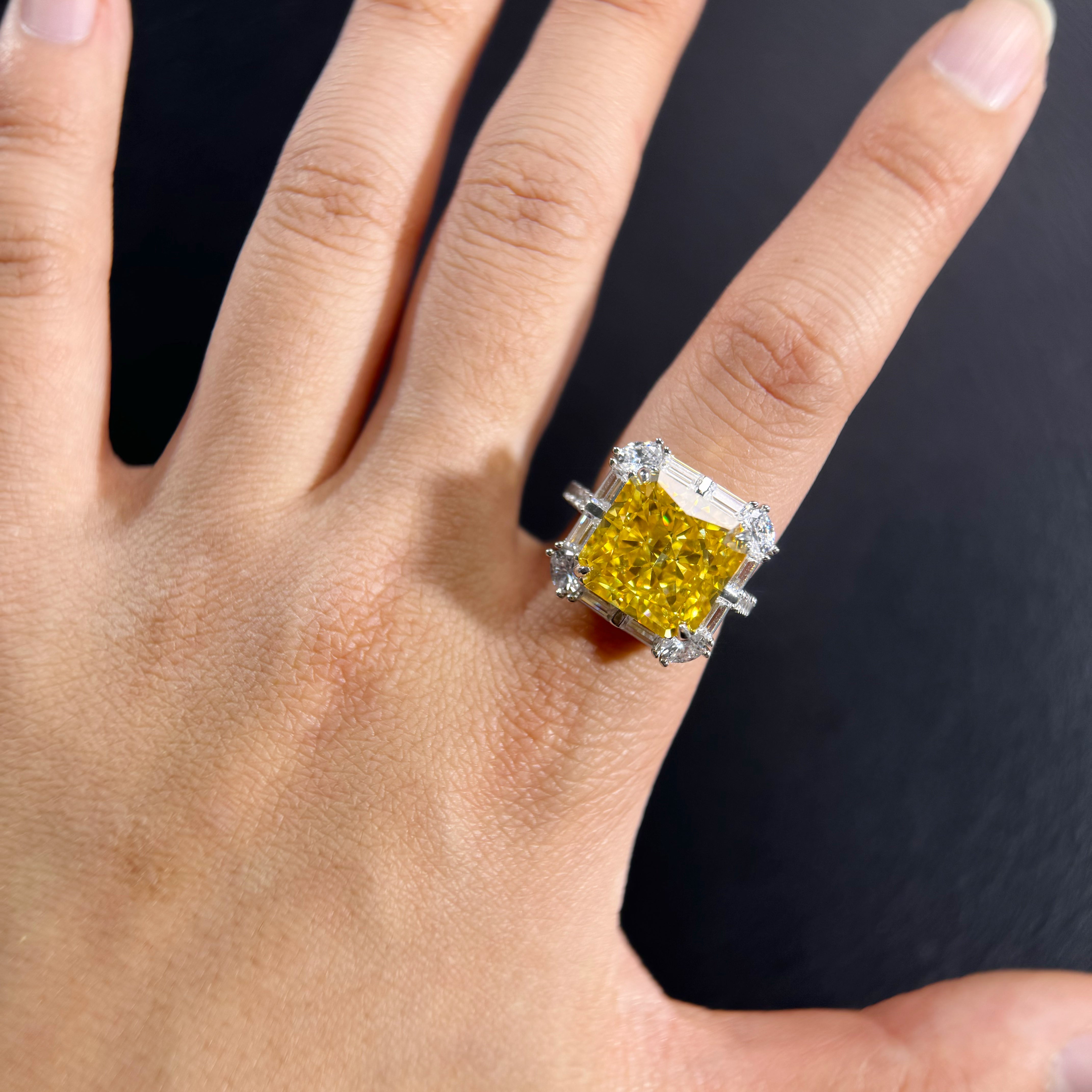 AuraBelle 925 Silver Yellow Square Gemstone Ring